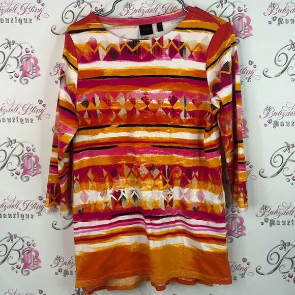 Rafaella top shirt long sleeve Aztec Multicolor Zigzag Long Sleeve Top - Picture 1 of 8